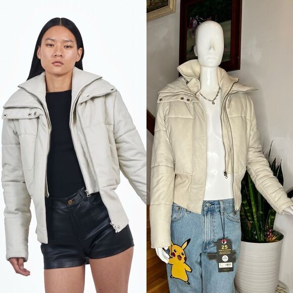 Free People Giacca Lusso Channel Puffer Jacket Off White - Picture 1 of 10